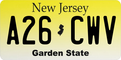 NJ license plate A26CWV