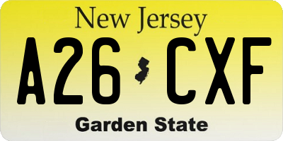 NJ license plate A26CXF
