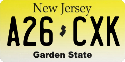 NJ license plate A26CXK