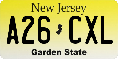 NJ license plate A26CXL