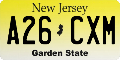 NJ license plate A26CXM
