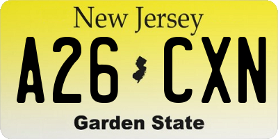 NJ license plate A26CXN