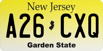 NJ license plate A26CXQ