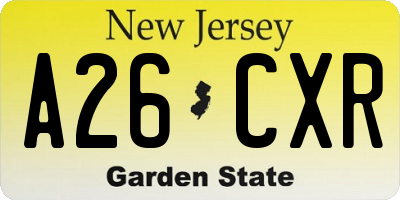 NJ license plate A26CXR