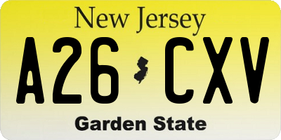 NJ license plate A26CXV