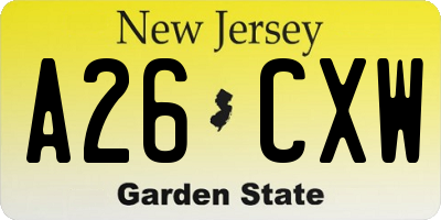 NJ license plate A26CXW