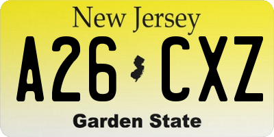 NJ license plate A26CXZ