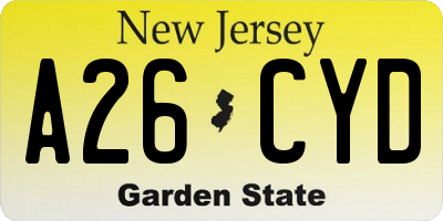 NJ license plate A26CYD