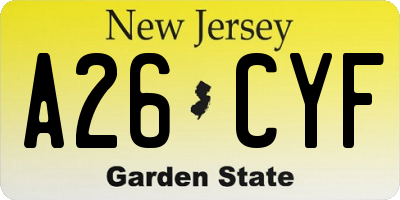 NJ license plate A26CYF