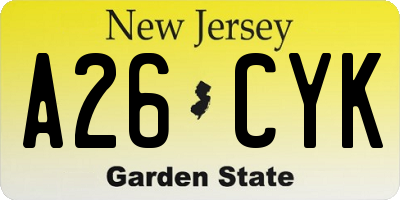 NJ license plate A26CYK