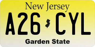 NJ license plate A26CYL