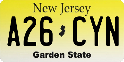 NJ license plate A26CYN