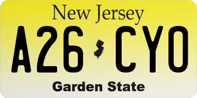 NJ license plate A26CYO