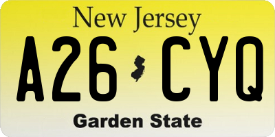 NJ license plate A26CYQ