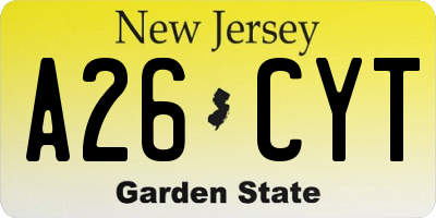 NJ license plate A26CYT