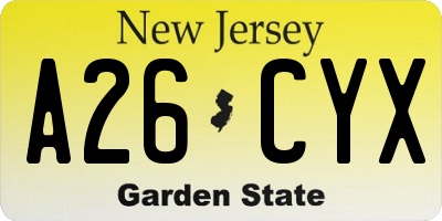 NJ license plate A26CYX