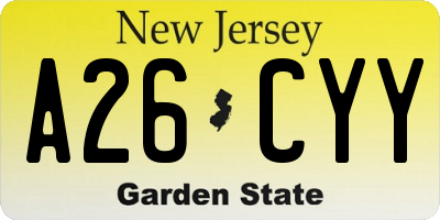 NJ license plate A26CYY