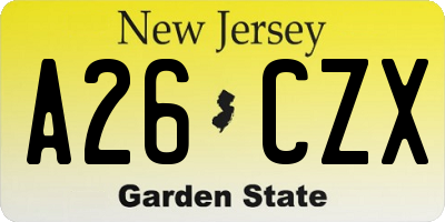 NJ license plate A26CZX