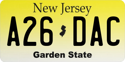 NJ license plate A26DAC