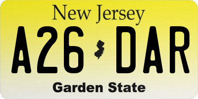NJ license plate A26DAR