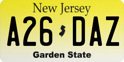 NJ license plate A26DAZ