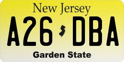 NJ license plate A26DBA