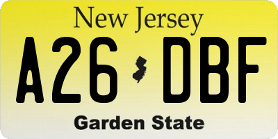 NJ license plate A26DBF