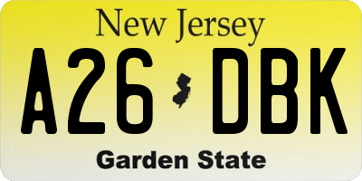 NJ license plate A26DBK