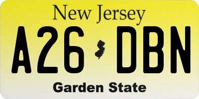 NJ license plate A26DBN