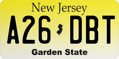 NJ license plate A26DBT
