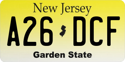 NJ license plate A26DCF