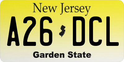 NJ license plate A26DCL