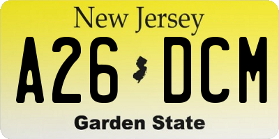 NJ license plate A26DCM