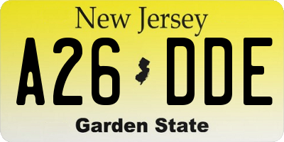 NJ license plate A26DDE