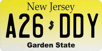 NJ license plate A26DDY