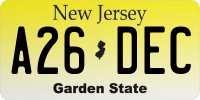 NJ license plate A26DEC