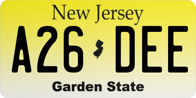 NJ license plate A26DEE