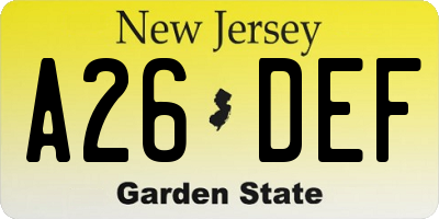 NJ license plate A26DEF