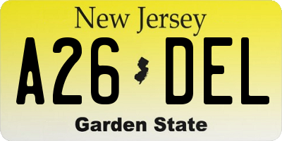 NJ license plate A26DEL