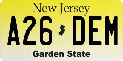 NJ license plate A26DEM