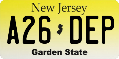 NJ license plate A26DEP