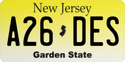 NJ license plate A26DES