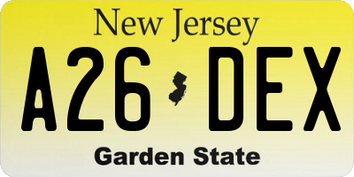 NJ license plate A26DEX