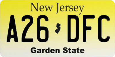 NJ license plate A26DFC