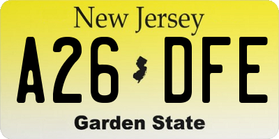 NJ license plate A26DFE