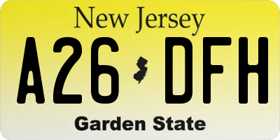 NJ license plate A26DFH