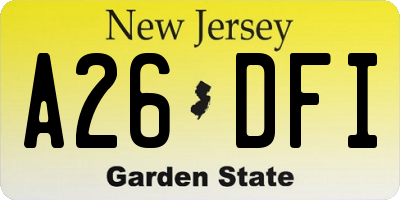 NJ license plate A26DFI