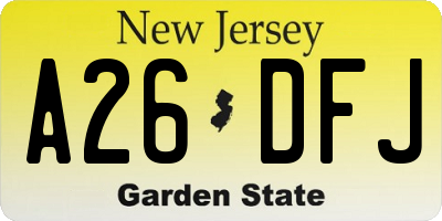 NJ license plate A26DFJ