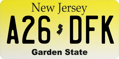 NJ license plate A26DFK