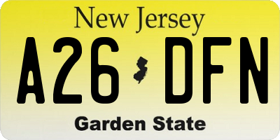 NJ license plate A26DFN
